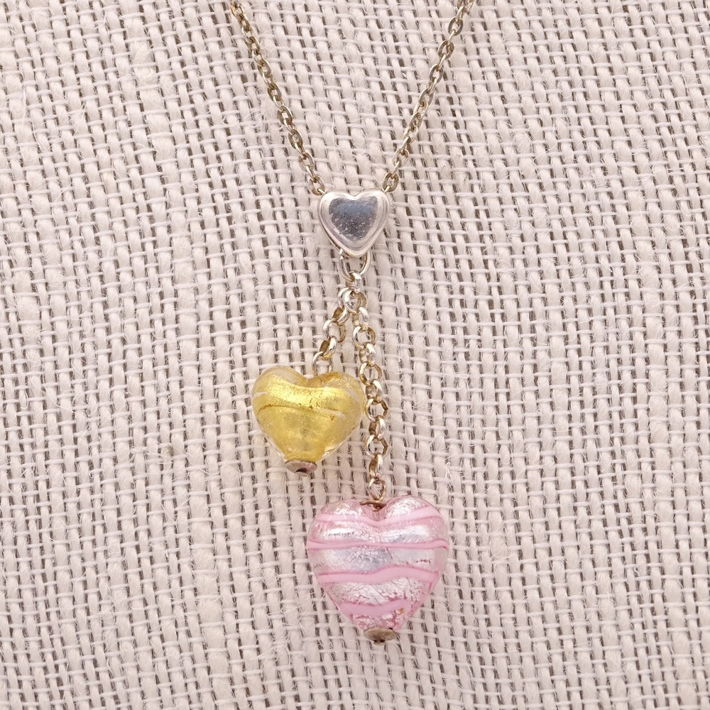 Sterling Silver Murano Heart Glass Bead 16" Lariat